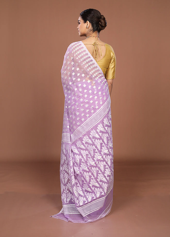 Purple Jamdani Cotton Saree Without Blouse Piece