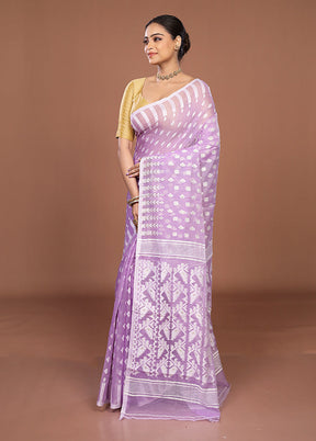 Purple Jamdani Cotton Saree Without Blouse Piece