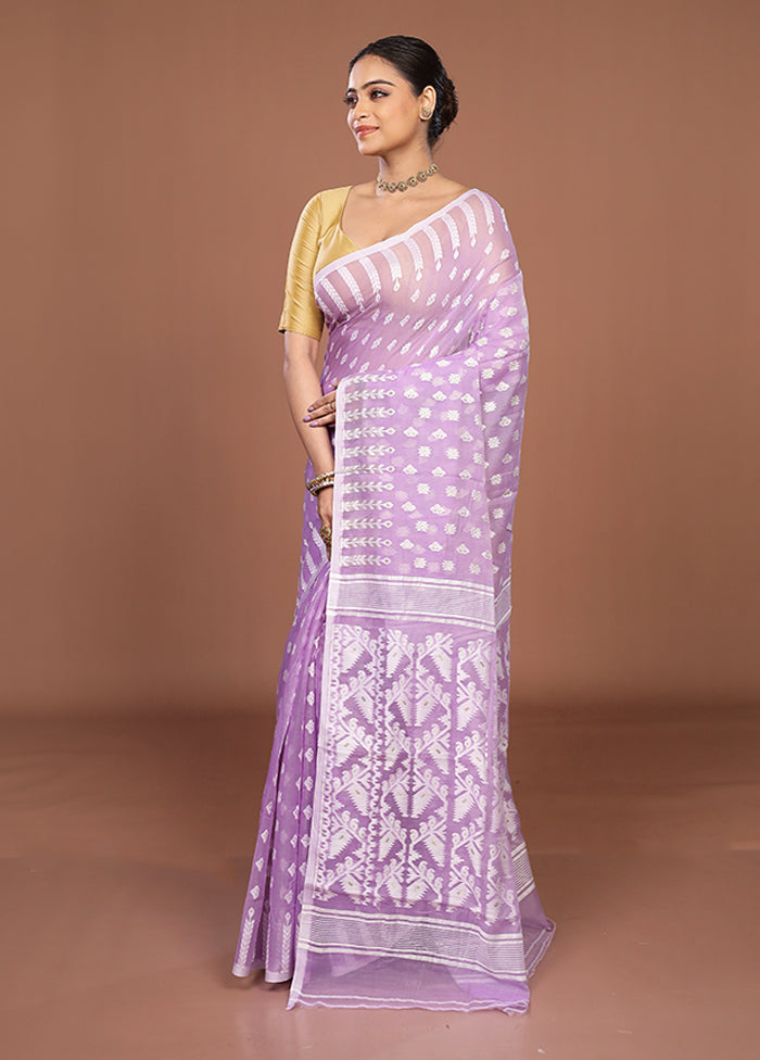Purple Jamdani Cotton Saree Without Blouse Piece