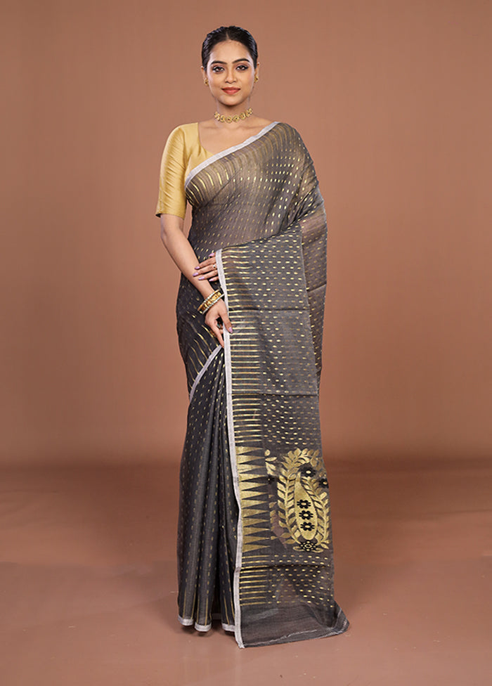 Grey Jamdani Cotton Saree Without Blouse Piece