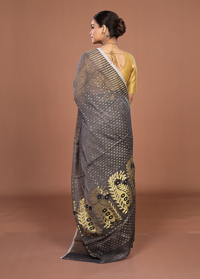 Grey Jamdani Cotton Saree Without Blouse Piece