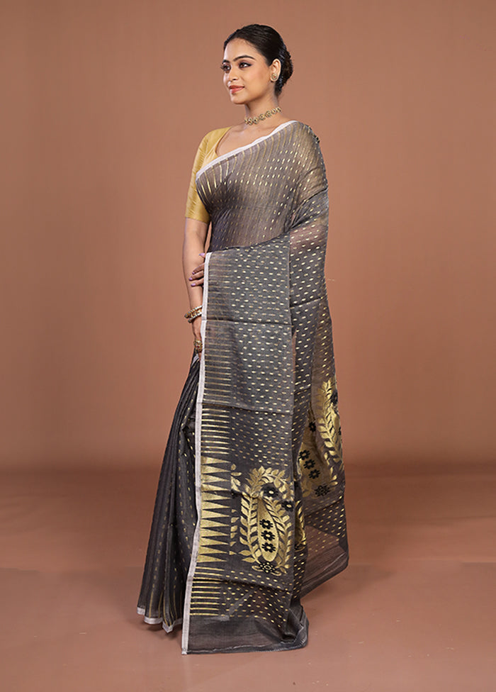 Grey Jamdani Cotton Saree Without Blouse Piece
