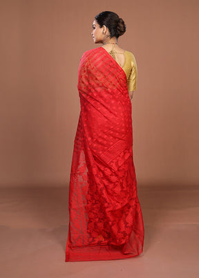 Red Jamdani Cotton Saree Without Blouse Piece