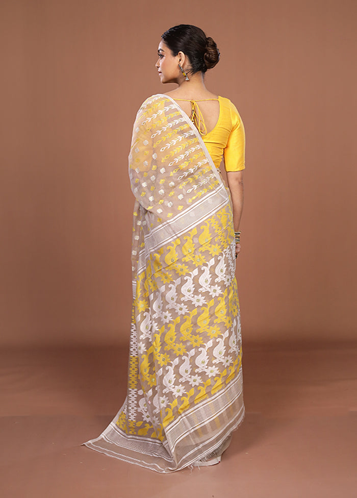 Cream Jamdani Cotton Saree Without Blouse Piece