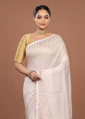 White Jamdani Cotton Saree Without Blouse Piece