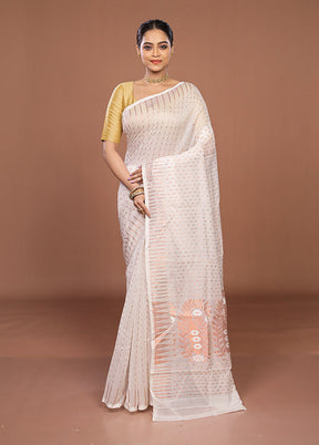 White Jamdani Cotton Saree Without Blouse Piece