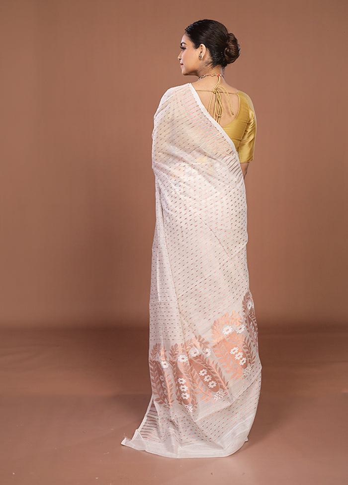White Jamdani Cotton Saree Without Blouse Piece