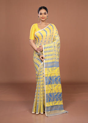 Cream Jamdani Cotton Saree Without Blouse Piece