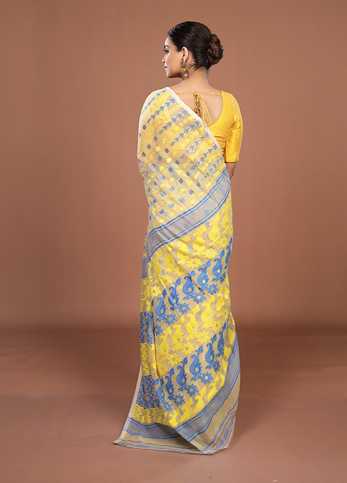 Cream Jamdani Cotton Saree Without Blouse Piece