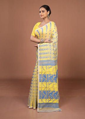 Cream Jamdani Cotton Saree Without Blouse Piece