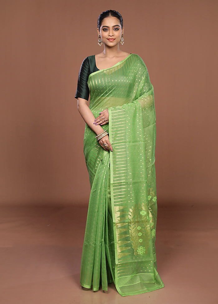 Green Jamdani Cotton Saree Without Blouse Piece