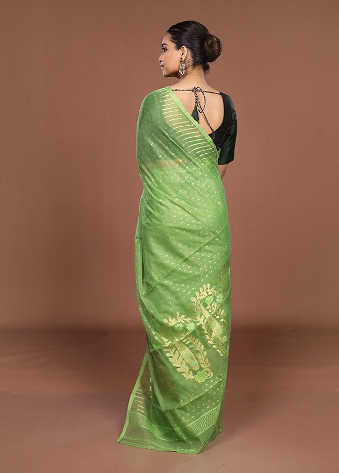 Green Jamdani Cotton Saree Without Blouse Piece