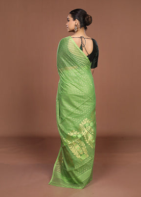 Green Jamdani Cotton Saree Without Blouse Piece