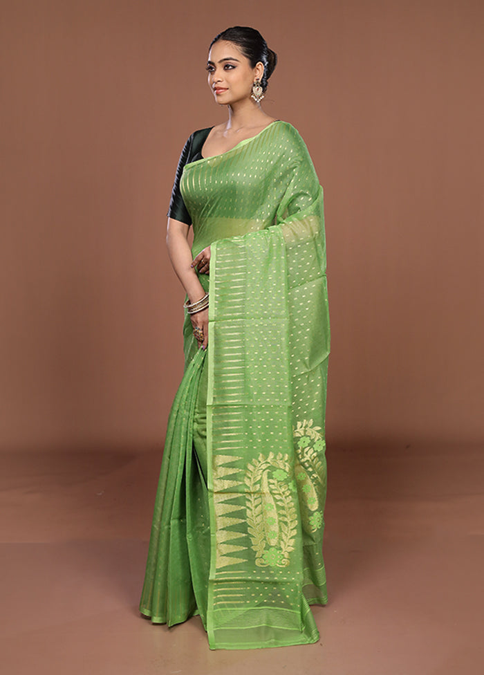 Green Jamdani Cotton Saree Without Blouse Piece