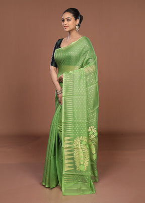 Green Jamdani Cotton Saree Without Blouse Piece