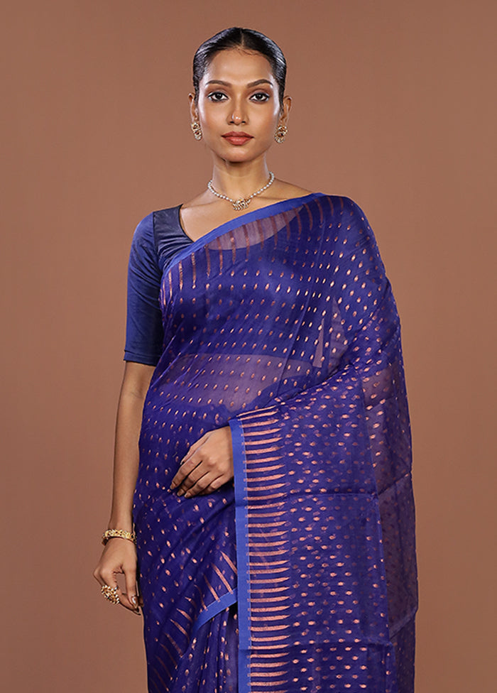 Blue Jamdani Cotton Saree Without Blouse Piece