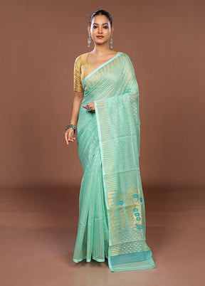 Green Jamdani Cotton Saree Without Blouse Piece
