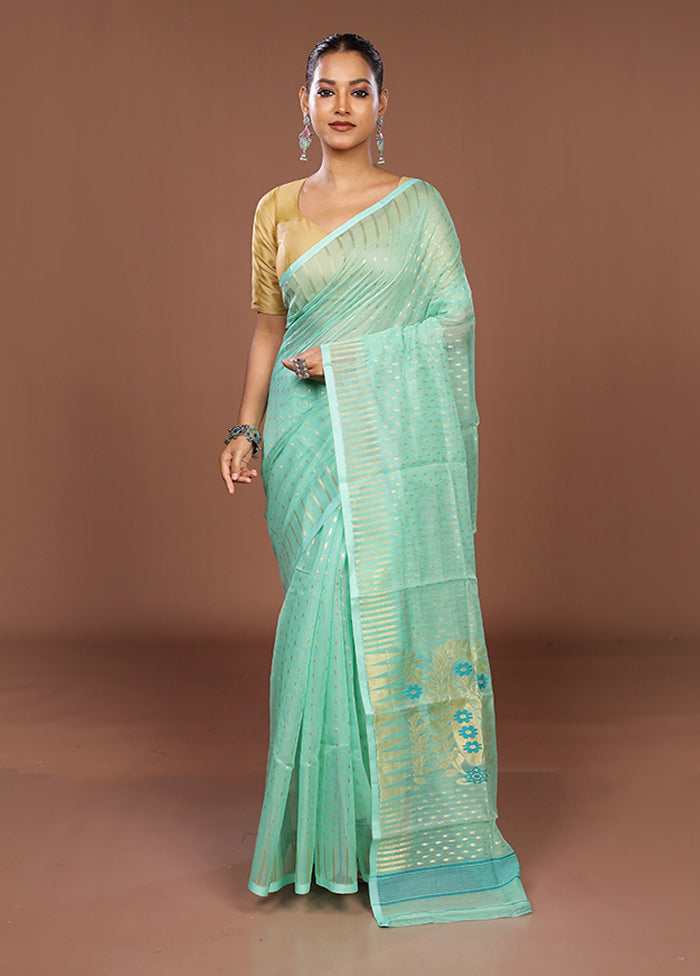 Green Jamdani Cotton Saree Without Blouse Piece
