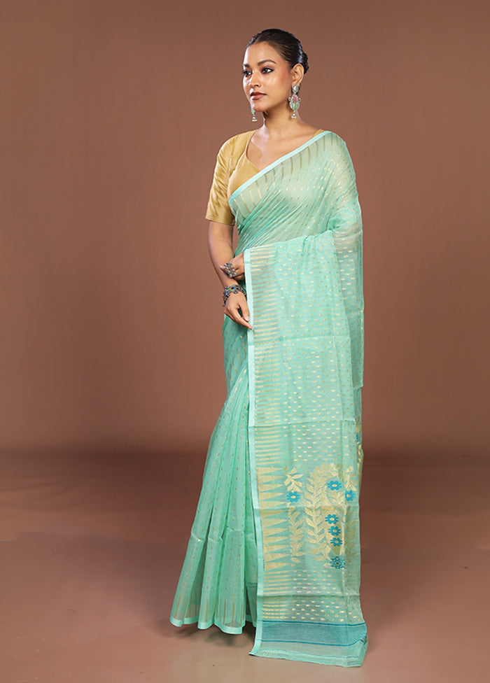 Green Jamdani Cotton Saree Without Blouse Piece