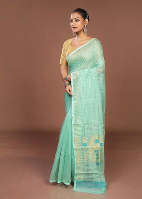Green Jamdani Cotton Saree Without Blouse Piece