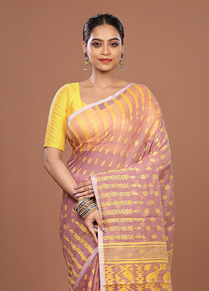Pink Jamdani Cotton Saree Without Blouse Piece