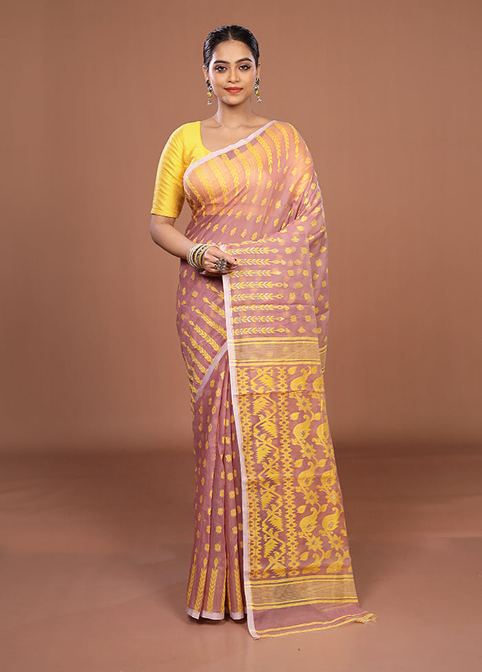 Pink Jamdani Cotton Saree Without Blouse Piece