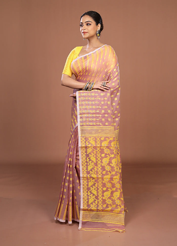 Pink Jamdani Cotton Saree Without Blouse Piece