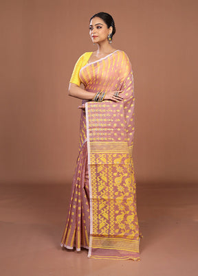 Pink Jamdani Cotton Saree Without Blouse Piece