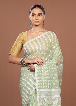Green Jamdani Cotton Saree Without Blouse Piece
