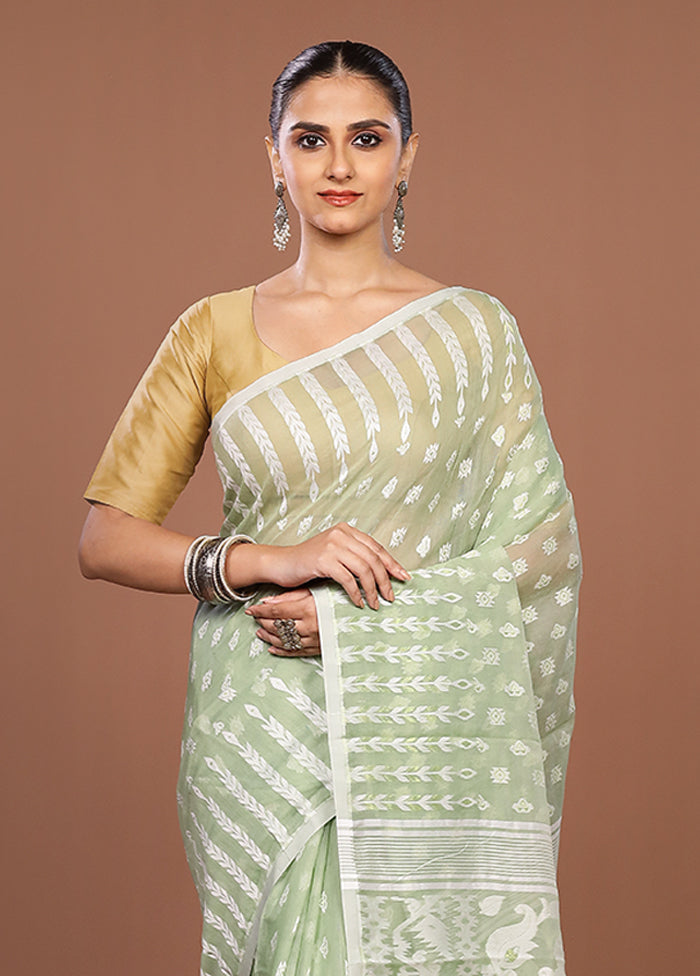 Green Jamdani Cotton Saree Without Blouse Piece