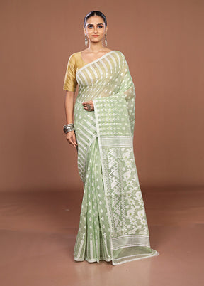 Green Jamdani Cotton Saree Without Blouse Piece