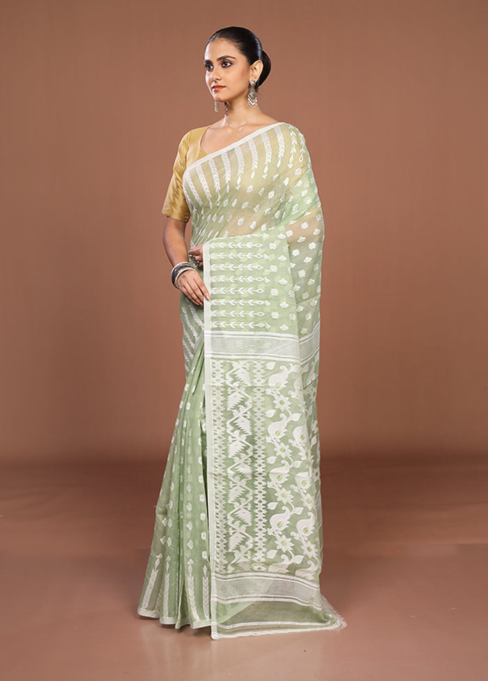 Green Jamdani Cotton Saree Without Blouse Piece