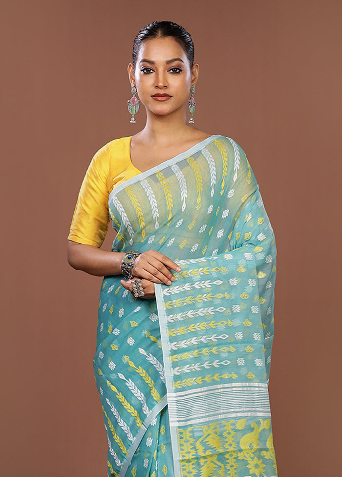 Green Jamdani Cotton Saree Without Blouse Piece
