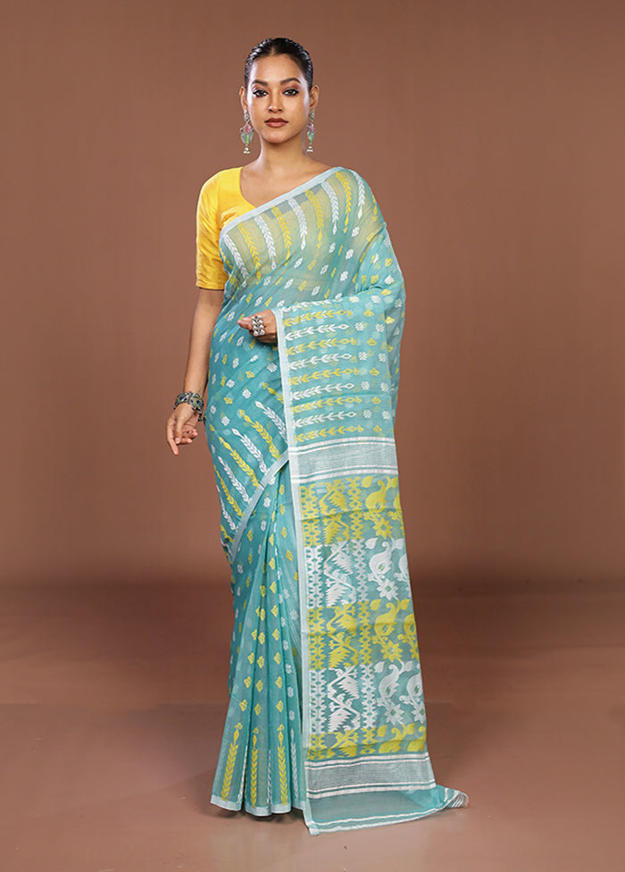Green Jamdani Cotton Saree Without Blouse Piece