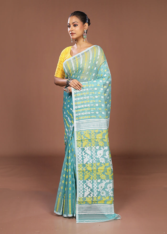 Green Jamdani Cotton Saree Without Blouse Piece