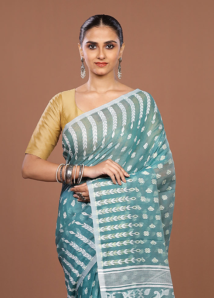 Green Jamdani Cotton Saree Without Blouse Piece