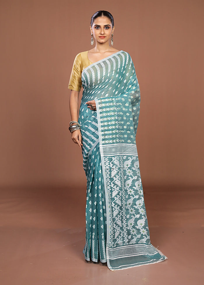 Green Jamdani Cotton Saree Without Blouse Piece