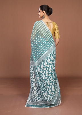 Green Jamdani Cotton Saree Without Blouse Piece