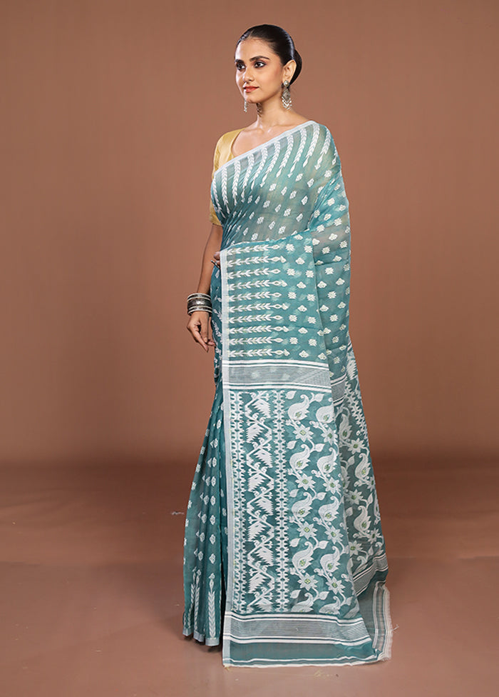Green Jamdani Cotton Saree Without Blouse Piece