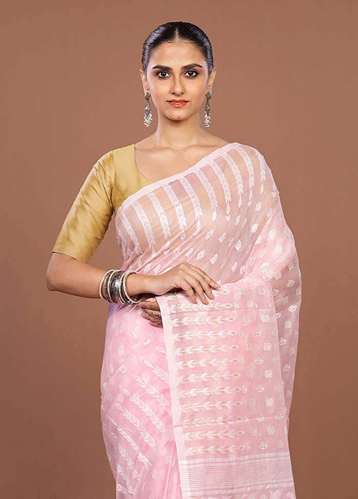 Pink Jamdani Cotton Saree Without Blouse Piece