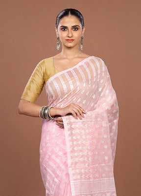 Pink Jamdani Cotton Saree Without Blouse Piece