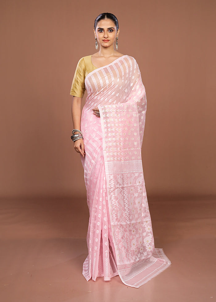 Pink Jamdani Cotton Saree Without Blouse Piece