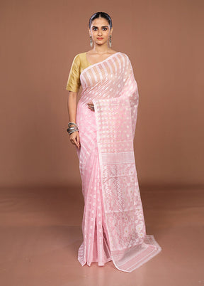 Pink Jamdani Cotton Saree Without Blouse Piece