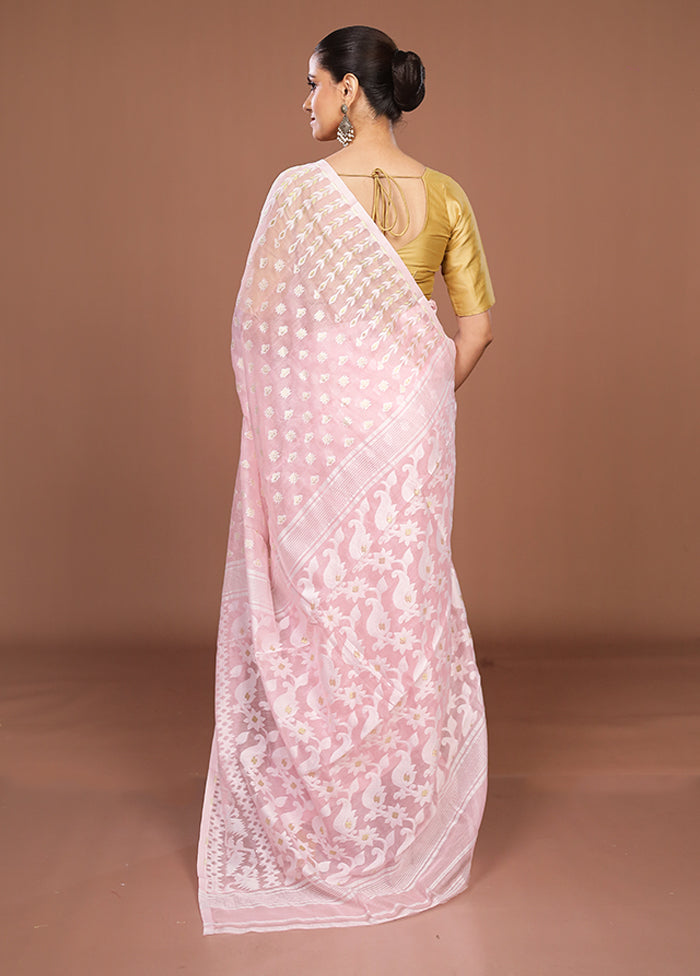 Pink Jamdani Cotton Saree Without Blouse Piece