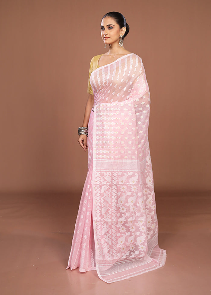 Pink Jamdani Cotton Saree Without Blouse Piece