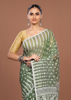 Green Jamdani Cotton Saree Without Blouse Piece