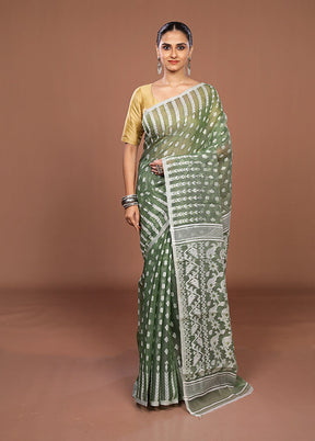 Green Jamdani Cotton Saree Without Blouse Piece