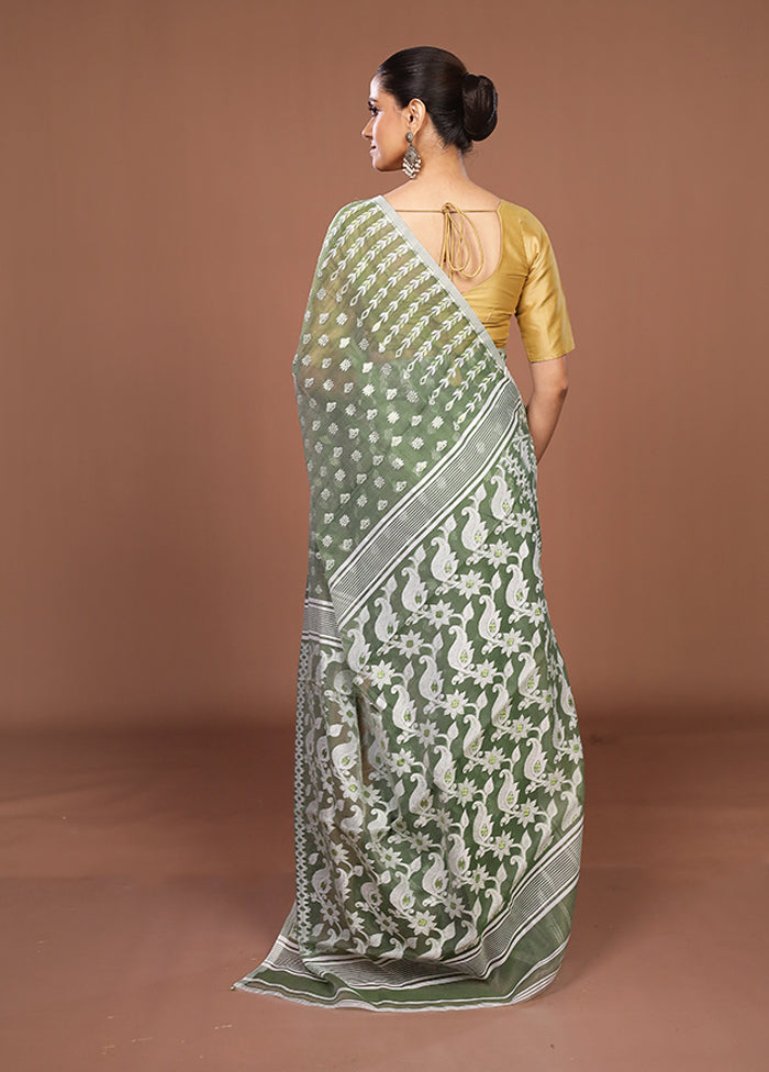 Green Jamdani Cotton Saree Without Blouse Piece
