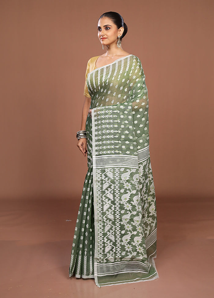 Green Jamdani Cotton Saree Without Blouse Piece
