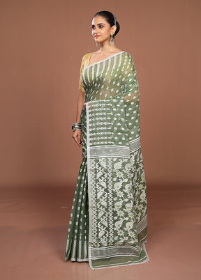 Green Jamdani Cotton Saree Without Blouse Piece